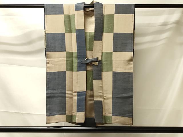 平和屋着物#男性 袖なし羽織 お召地 単衣 市松文様 正絹 逸品 CABK3412in