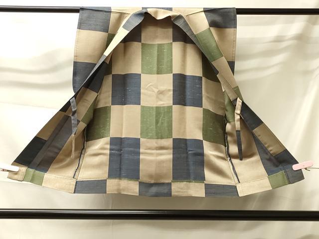 平和屋着物#男性 袖なし羽織 お召地 単衣 市松文様 正絹 逸品 CABK3412in