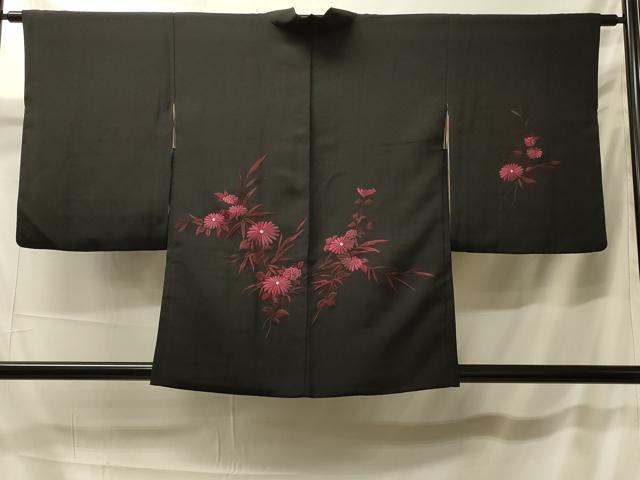 平和屋着物#羽織 総刺繍 草花文 黒地 正絹 逸品 CABK3418in