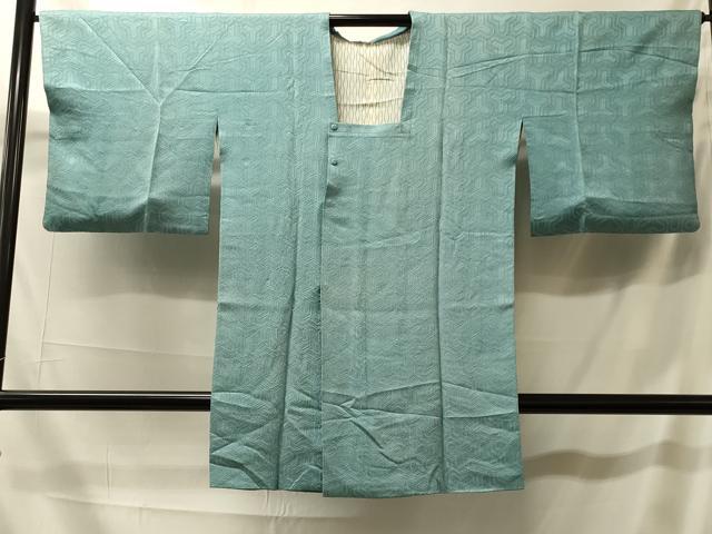平和屋着物#道行コート 色無地 毘沙門亀甲地紋 翡翠色 ロング丈 正絹 逸品 CABK3424in