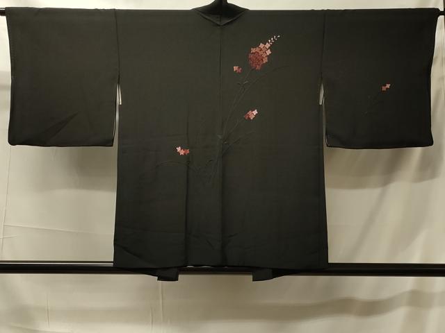 平和屋着物#羽織 総刺繍 草花文 黒地 正絹 逸品 CABK3425in