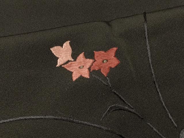 平和屋着物#羽織 総刺繍 草花文 黒地 正絹 逸品 CABK3425in