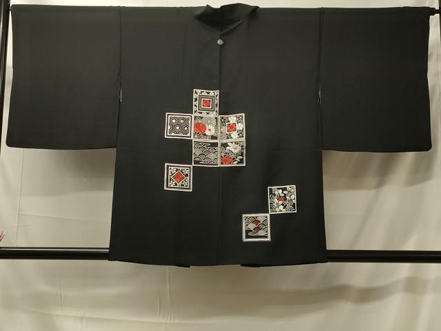 平和屋着物#羽織 総刺繍 吉祥草花文 黒地 正絹 逸品 CABK3433in