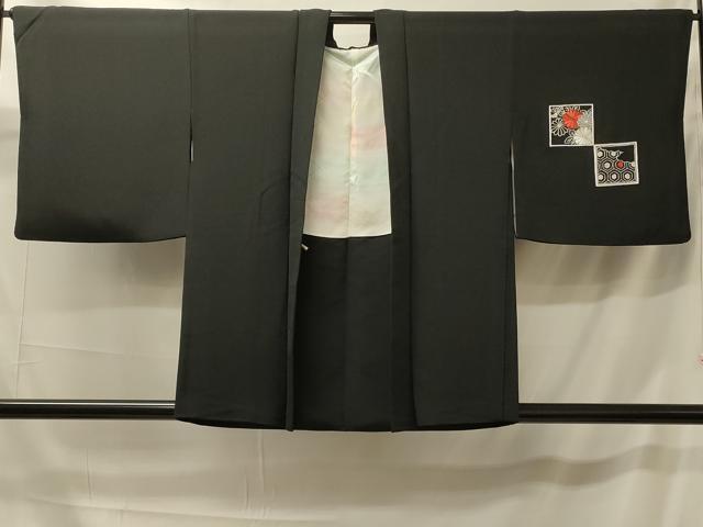 平和屋着物#羽織 総刺繍 吉祥草花文 黒地 正絹 逸品 CABK3433in