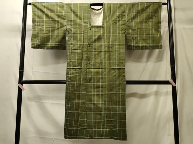 平和屋着物#道行コート 雨コート 単衣 格子吉祥文 ロング丈 正絹 逸品 CABK3439in