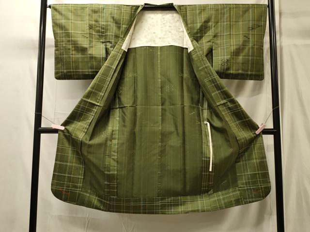 平和屋着物#道行コート 雨コート 単衣 格子吉祥文 ロング丈 正絹 逸品 CABK3439in