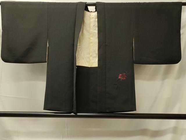 平和屋着物#羽織 総刺繍 枝花文 黒地 正絹 逸品 CABK3440in