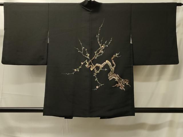 平和屋着物#羽織 総刺繍 枝花文 黒地 金糸 正絹 逸品 CABK3442in