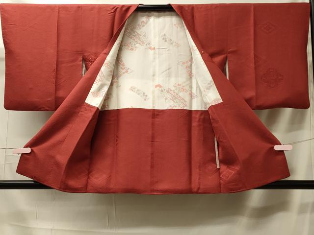 平和屋着物#道行コート 色無地 ドローンワーク 花菱文 赤錆色 正絹 逸品 CABK3447in
