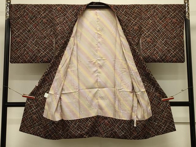 平和屋着物#道行コート 幾何学文様 黒地 ロング丈 正絹 逸品 CABK3470in