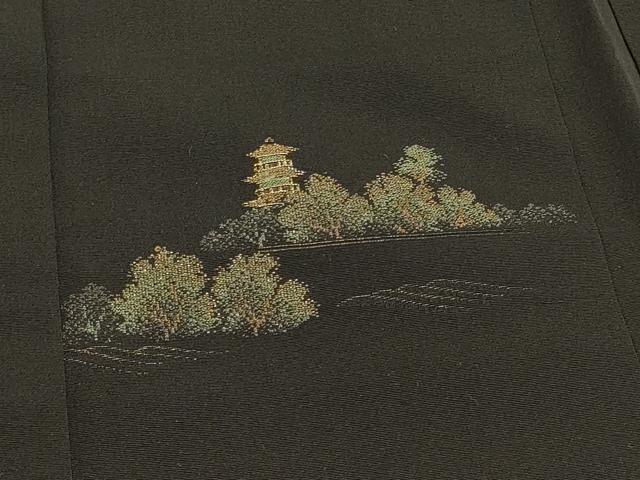平和屋着物#羽織 寿光織 風景文 黒地 金糸 正絹 逸品 未使用 CABK3472in