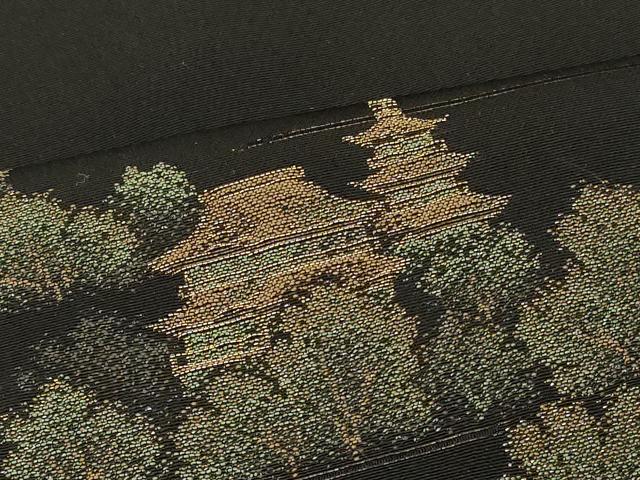 平和屋着物#羽織 寿光織 風景文 黒地 金糸 正絹 逸品 未使用 CABK3472in