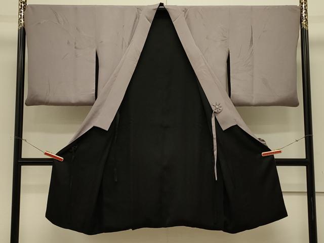 平和屋着物#道中着 リバーシブル 色無地 笹地紋 霞色 黒地 ロング丈 正絹 逸品 CABK3479in