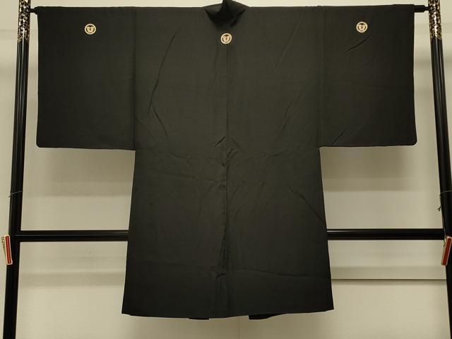 平和屋着物#男性 長羽織 黒紋付き 正絹 逸品 CABK3496in