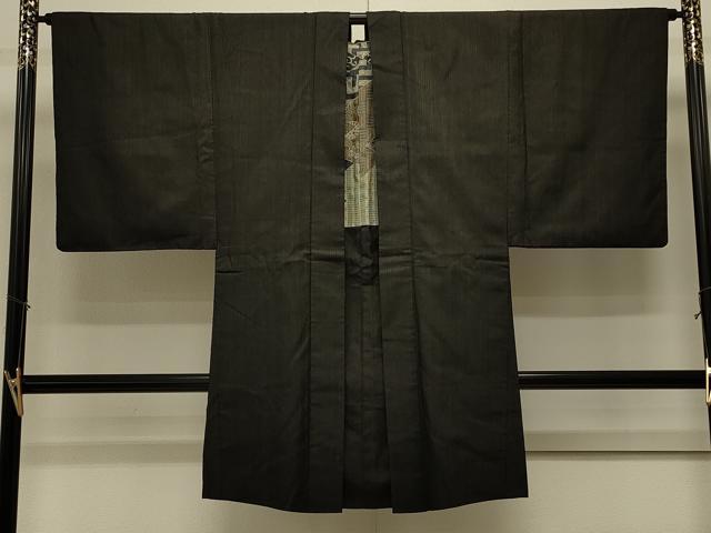 平和屋着物#男性 長羽織 紬地 縞 黒地 正絹 逸品 CABK3503in