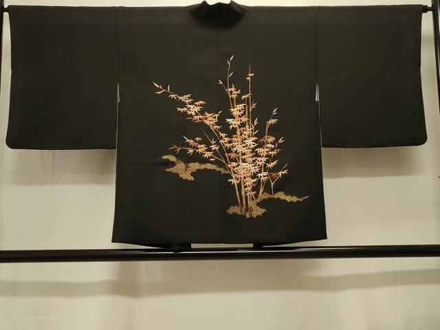 平和屋着物#羽織 吉祥笹竹文 黒地 金彩 正絹 逸品 CABK3514in
