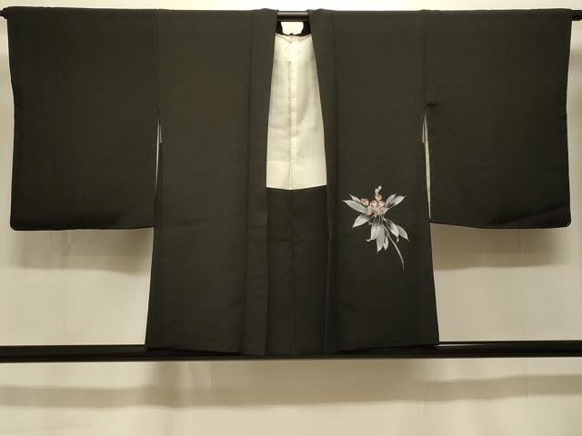 平和屋着物#羽織 刺繍 枝花文 黒地 正絹 逸品 未使用 CABK3518in