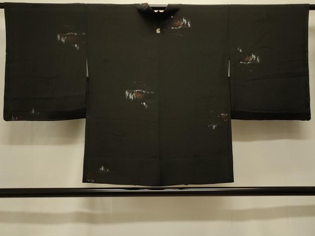 平和屋着物#羽織 単衣 寿光織 風景文 黒地 銀糸 正絹 逸品 CABK3519in