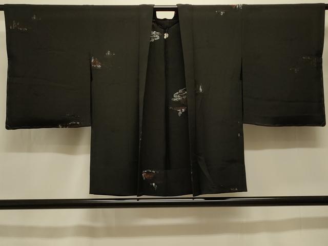 平和屋着物#羽織 単衣 寿光織 風景文 黒地 銀糸 正絹 逸品 CABK3519in