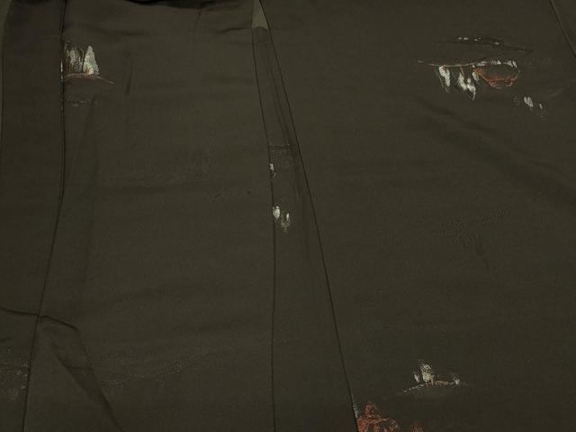 平和屋着物#羽織 単衣 寿光織 風景文 黒地 銀糸 正絹 逸品 CABK3519in