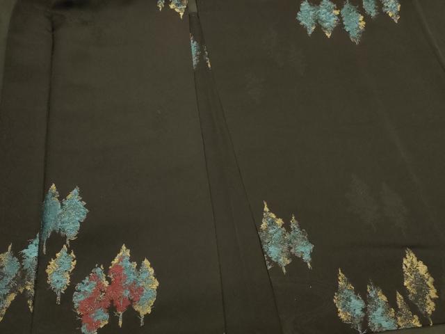 平和屋着物#羽織 寿光織 樹林文 黒地 金糸 正絹 逸品 CABK3520in