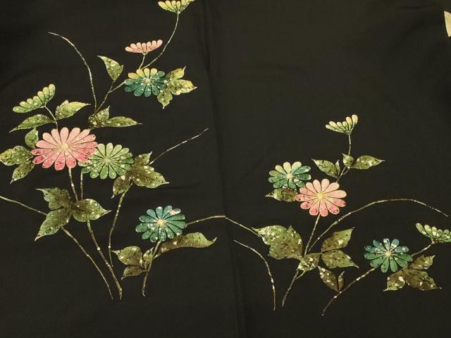 平和屋着物#羽織 総刺繍 枝花文 黒地 金糸 正絹 逸品 CABK3526in