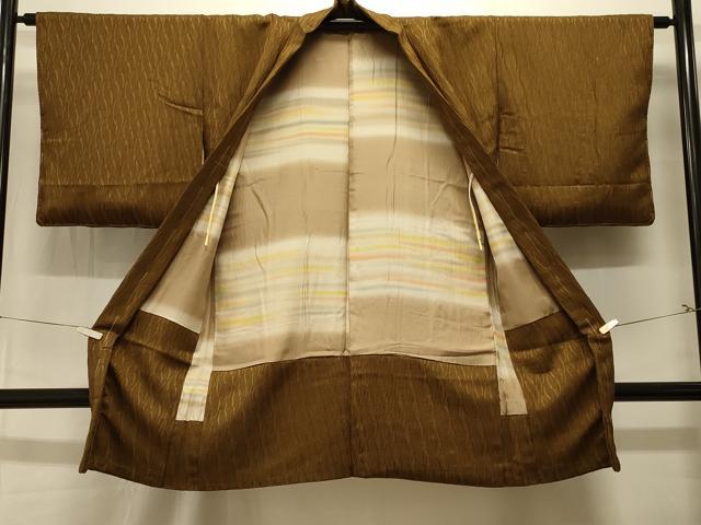 平和屋着物#長羽織 色無地 立涌地紋 ローアンバー色 反端付き 正絹 逸品 CABK3533in