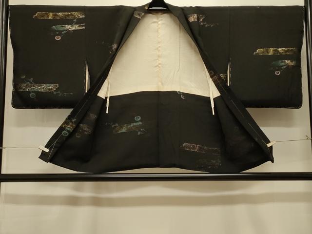 平和屋着物#羽織 寿光織 枝花文 黒地 金銀糸 正絹 逸品 未使用 CABK3534in