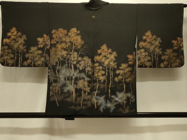 平和屋着物#羽織 寿光織 樹林文 黒地 金銀糸 正絹 逸品 未使用 CABK3535in