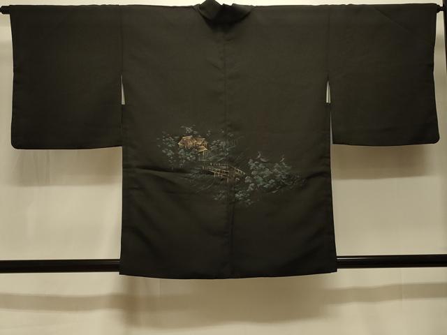 平和屋着物#羽織 寿光織 風景文 黒地 金糸 正絹 逸品 CABK3544in