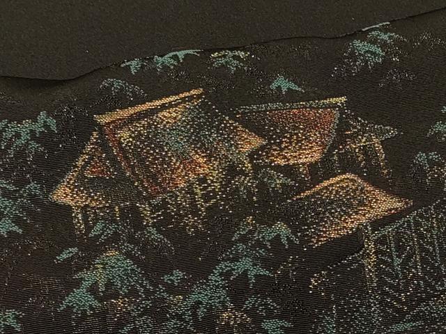 平和屋着物#羽織 寿光織 風景文 黒地 金糸 正絹 逸品 CABK3544in