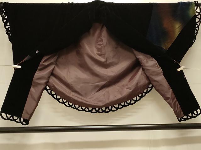 平和屋着物#和装コート ポンチョ 黒地 ベロア CABK3553in