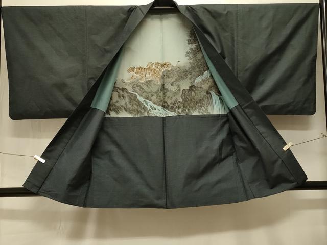 平和屋着物#男性 本場大島紬 長羽織 100亀甲 総詰め 羽裏:虎 正絹 逸品 CABK3568in