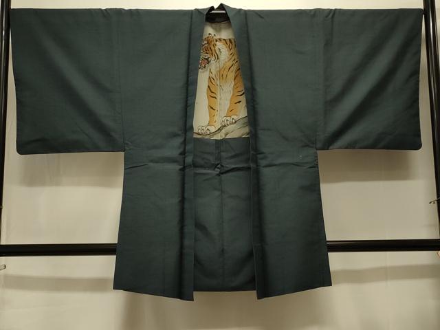 平和屋着物#男性 羽織 紬地 絣文様 羽裏:虎 正絹 逸品 CABK3572in
