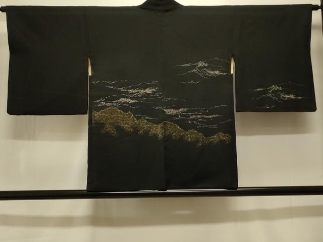 平和屋着物#羽織 寿光織 遠山風景文 黒地 金銀糸 正絹 逸品 CABK3573in
