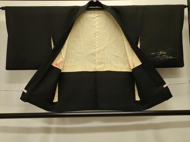 平和屋着物#羽織 寿光織 遠山風景文 黒地 金銀糸 正絹 逸品 CABK3573in