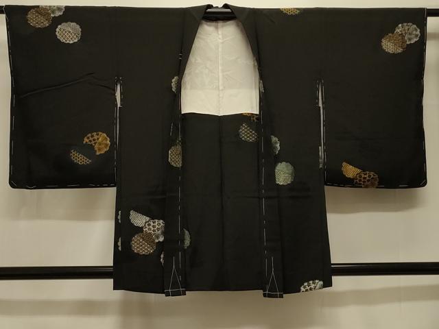 平和屋着物#羽織 寿光織 雪輪重ね文 黒地 金銀糸 正絹 逸品 未使用 CABK3576in