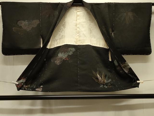 平和屋着物#羽織 寿光織 笹松文 黒地 金銀糸 正絹 逸品 CABK3580in