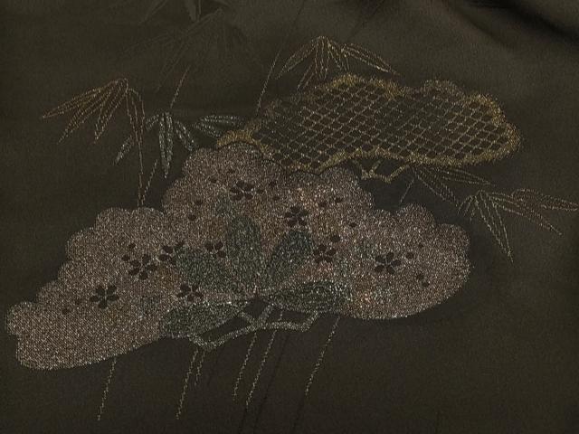 平和屋着物#羽織 寿光織 笹松文 黒地 金銀糸 正絹 逸品 CABK3580in