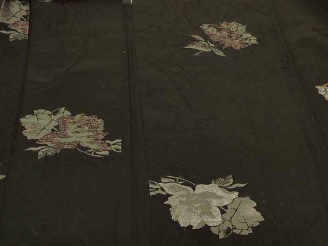平和屋着物#羽織 寿光織 草花文 黒地 金銀糸 正絹 逸品 CABK3582in