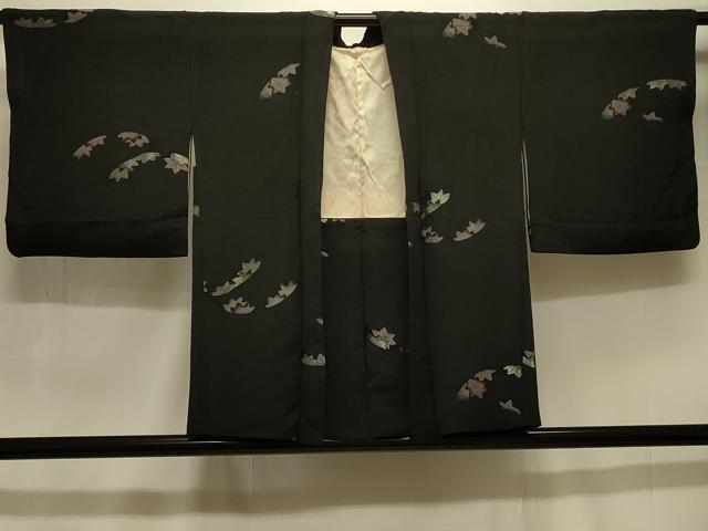 平和屋着物#羽織 寿光織 舞楓文 黒地 銀糸 正絹 逸品 CABK3583in