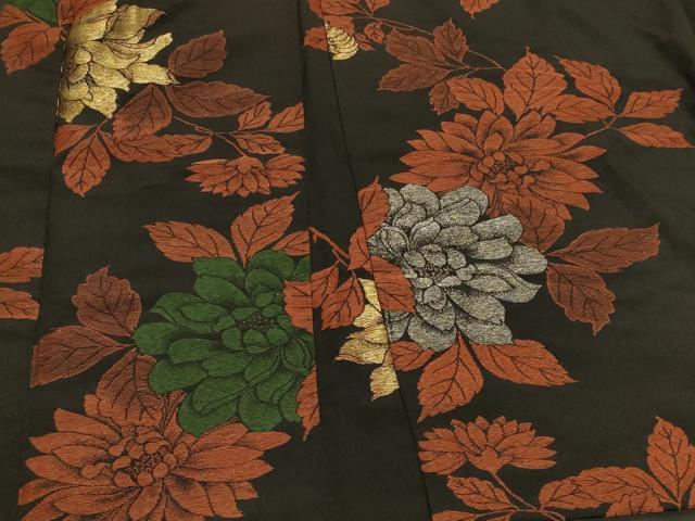 平和屋着物#羽織 寿光織 草花文 黒地 金銀糸 正絹 逸品 CABK3586in