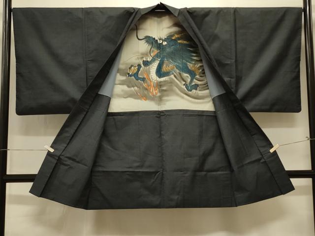 平和屋着物#男性 本場大島紬 長羽織 80亀甲 総詰め 羽裏:龍 正絹 逸品 CABK3588in