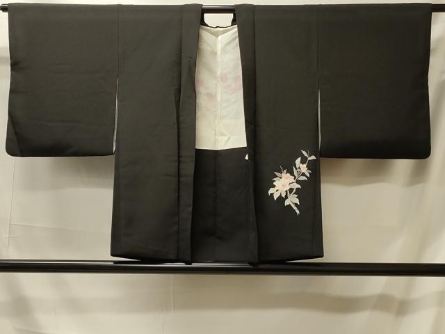 平和屋着物#羽織 手描き 枝花文 黒地 正絹 逸品 CABK3596in