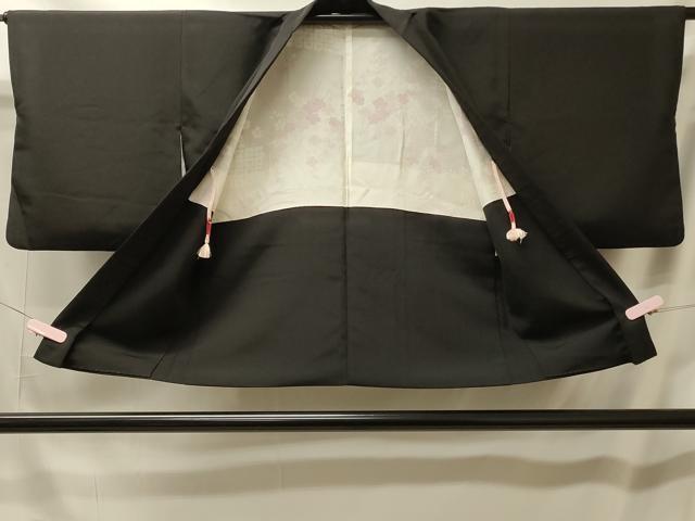 平和屋着物#羽織 手描き 枝花文 黒地 正絹 逸品 CABK3596in