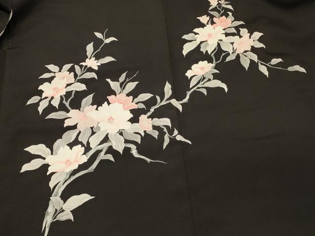 平和屋着物#羽織 手描き 枝花文 黒地 正絹 逸品 CABK3596in