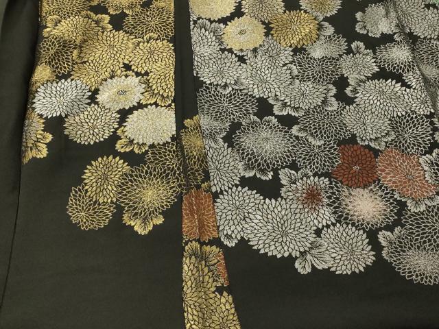 平和屋着物#羽織 寿光織 菊づくし 黒地 金銀糸 正絹 逸品 CABK3599in