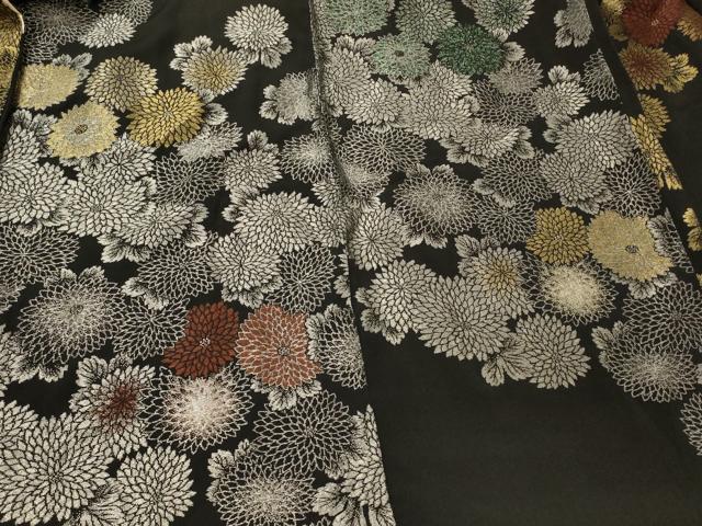 平和屋着物#羽織 寿光織 菊づくし 黒地 金銀糸 正絹 逸品 CABK3599in