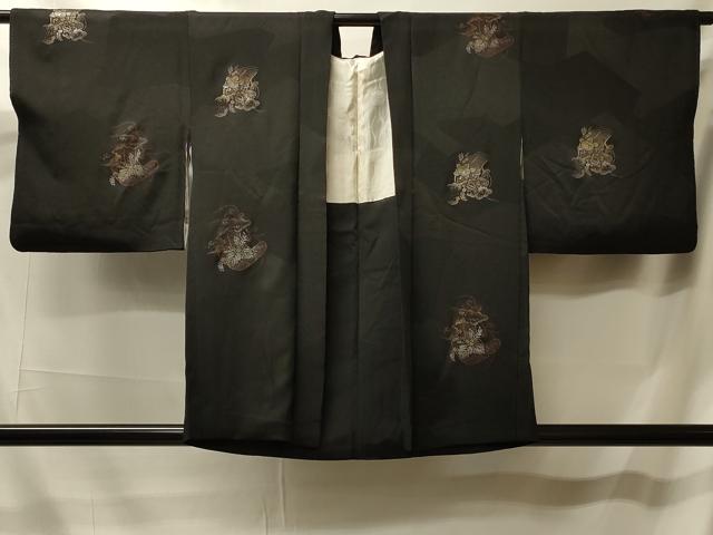 平和屋着物#羽織 花絵巻文 黒地 金銀彩 正絹 逸品 CABK3600in