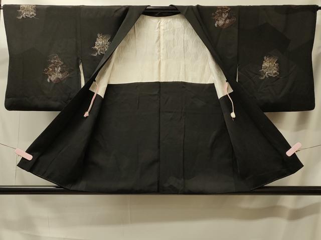 平和屋着物#羽織 花絵巻文 黒地 金銀彩 正絹 逸品 CABK3600in